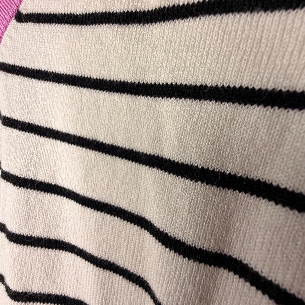 Jones New York Striped V-Neck Sweater Pink Blue Trim Ivory Black Women's M NEW - Picture 5 of 6